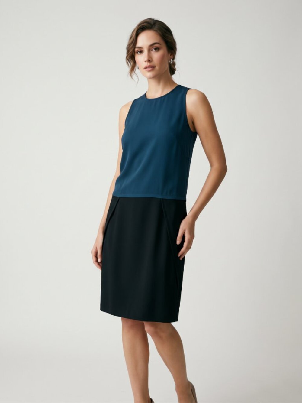 Cedric Charlier Sleeveless Colorblock Dress Blue & Black Size US 8 / IT 42
